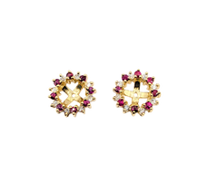 APPRAISED $1000- 14KT Yellow Gold Jacket Earrings with a Round Ruby & Diamond Halo