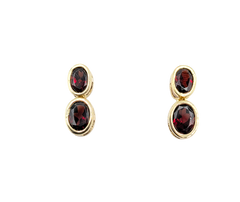 APPRAISED $350- 14KT Yellow Gold Dangle Style Earring with Bezel Set Garnets