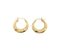 APPRAISED $200- 10KT Yellow Gold Quilt Design Diamond Cut Hoops
