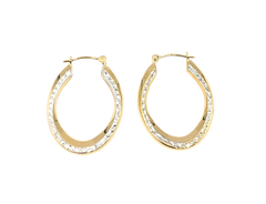 APPRAISED $300- 14KT Two-Toned Diamond Cut Oval Hoops