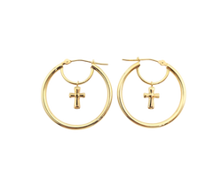 APPRAISED $450- 14KT Yellow Gold Hoops with Dangling Crosses