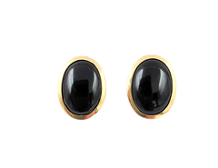 APPRAISED $650- 14KT Yellow Gold Stud Earrings with Bezel Set Oval Onyx