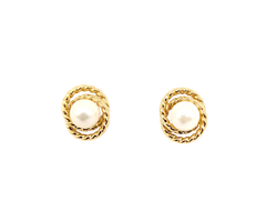 APPRAISED $450- 14KT Yellow Gold Rope Designed Earrings with Cultured Pearls