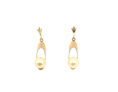 APPRAISED $400- 14KT Yellow Gold Dangle Earrings with Cultured Pearls
