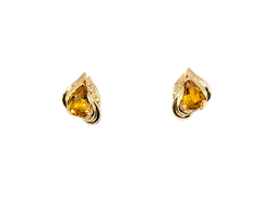 APPRAISED $600- 14KT Yellow Gold Earrings with Pear Shaped Citrine & Round Brilliant Diamonds
