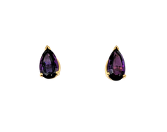 APPRAISED $500- 14KT Yellow Gold Earstuds with Pear Shaped Amethyst
