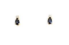 APRRAISED $350- 14KT Yellow Gold Earrings with Pear Shaped Sapphires & Round Brilliant and SIngle Cut Diamonds