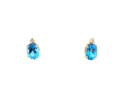 APPRAISED $400- 14KT Yellow Gold Earrings with Oval Blue Topaz & Single Cut Diamonds