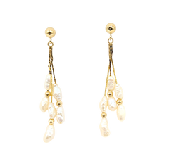 APPRAISED $115- 14KT Yellow Gold Dangle Earrings with Freshwater Rice Pearls
