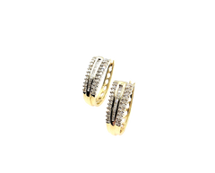 APPRAISED $1250- 10KT Yellow Gold Hoops with Channel Set Single Cut & Bagguette Diamonds