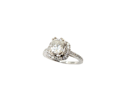 APPRAISED $6600- Platinum Engagement Ring with Radiant Cut Center Diamond surrounded by Round Brilliant Diamonds