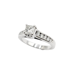 APPRAISED $2600- 14KT White Gold Engagement Ring with Princess Cut Diamond & Channel Set Round Brilliant Diamonds