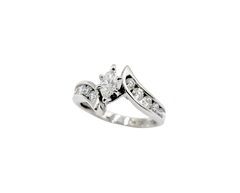 APPRAISED $1400- 14KT White Gold Engagement Bypass Design Ring with a Marquise Diamond & Channel Set Round Brilliant Diamonds