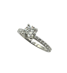 APPRAISED $4800 - 14Kt White Gold .90ct Round Brilliant Diamond Engagement Ring with 16 Round Brilliant Diamonds on Sides