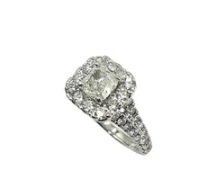 APPRAISED $6800- 14KT White Gold Cushion Cut Diamond Engagement Ring with Halo and Diamonds along the sides