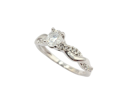 APPRAISED $1600- 14KT White Gold Woven Design Band with Oval Diamond Center Engagement Ring