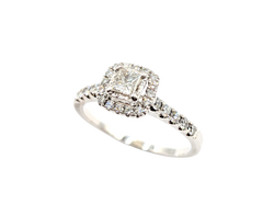 APPRAISED $1500- 14KT White Gold Engagement Ring with a Princess Cut Center Diamond and Round Brilliant Diamonds Surrounding