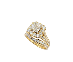 APPRAISED $7300- 14KT Yellow Gold Split Shank Engagement Ring with a Cushion Cut Diamond Center Stone and a Diamond Halo