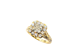 APPRAISED $7300- 14KT Yellow Gold Split Shank Engagement Ring with a Cushion Cut Diamond Center Stone and a Diamond Halo