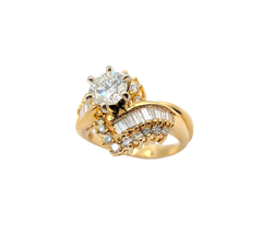 APPRAISED $5100- 14KT Yellow Gold Engagement Ring Bridal Set with a Round Brilliant Center Diamond