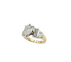 APPRAISED $19,900- 14KT Yellow Gold Engagement Ring with a Pear Shaped Diamond with Round Brilliant & Baguette Diamonds