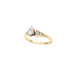 APPRAISED $1300- 14KT Yellow Gold Engagement Ring with a Marquise Diamond & Graduating Round Brilliant Diamonds Along the Sides