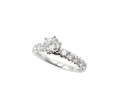 APPRAISED $3500- 14KT White Gold Engagement Ring with a Round Brilliant Diamond surrounded by Round Brilliant Diamonds