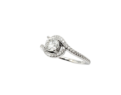 APPRAISED $3400- 14KT White Gold Old European Diamond Engagement Ring surrounded by Round Brilliant Diamonds