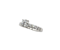 APPRAISED $3000- 14KT White Gold Engagement Ring with a Round Brilliant Center Diamond surrounded by Round Brilliant Diamonds