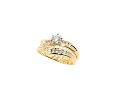 APPRAISED $1600- 14KT Yellow Gold Engagement Ring with a Round Brilliant Prong Set Diamond & Channel Set Round Brilliant Diamonds