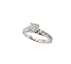 APPRAISED $3300- 14KT White Gold Engagement Ring with a Round Brilliant Diamond surrounded by Round Brilliant Diamonds