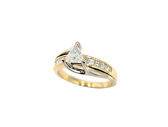 APPRAISED $3000- 14KT Two-Toned Engagement Ring with a Trillion Cut Diamond -T-.41CT surrounded by Princess Cut Diamonds