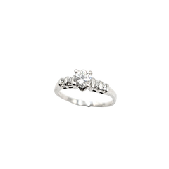APPRAISED $1300- 14KT White Gold Engagement Ring with a Center Round Brilliant Diamond -T-.40ct with side Single Cut Diamonds