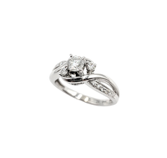 APPRAISED $1000- 14KT White Gold Past, Present, & Future Style Engagement Ring with Round Brilliant Diamonds