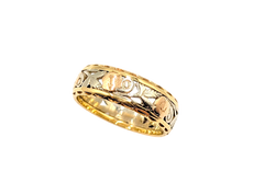 14KT Tri-Toned 6.4MM Scroll Designed Band