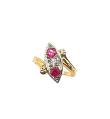 APPRAISED $475 - 14KT Yellow Gold Synthetic Ruby and Genuine Diamond Vintage Style Ring