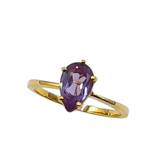 APPRAISED $250 - 14KT Yellow Gold Ring with 1 Pear-Shaped Synthetic Color Changing Sapphire (8x5mm)