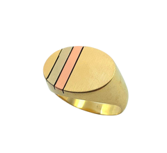 APPRAISED $1100 - 14KT Gold Tri-Color Band with an Oval Top with Rose and White Gold Stripe