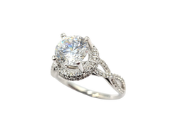APPRAISED $2000- 14KT White Gold Ring with Round Cubic Zirconia surrounded by Round Brilliant Diamonds