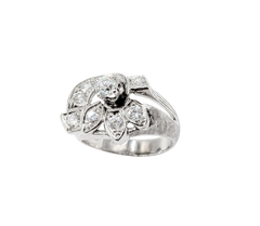 APPRAISED $2900- 14KT White Gold Swirl Ring with an Old European Diamond & Round Brilliant Diamonds