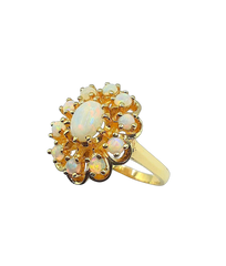 APPRAISED $1400- 14KT Yellow Gold Ring with 1 Oval Opal Center Stone (7x5) with a Opal Halo made up of 10 Round Opals