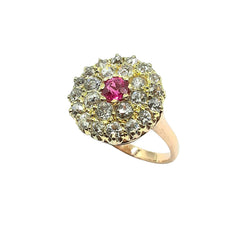 APPRAISED $2200- 14KT Yellow Gold Lab Created Ruby with Diamond Halo Ring