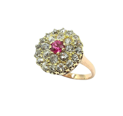 APPRAISED $2200- 14KT Yellow Gold Lab Created Ruby with Diamond Halo Ring