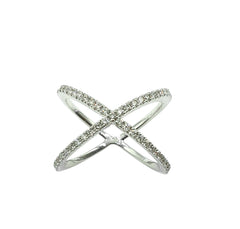 APPRAISED $1500- 14KT White Gold Openwork 'X' Diamond Ring -T-.49CT