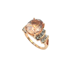APPRAISED $1500- 14KT Rose Gold Ring with 1 Oval Morganite and 14 Round Brilliant Diamonds -T-.50CT