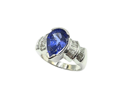 APPRAISED $4500- 14KT White Gold Ring with 1 Pear Shape Tanzanite and 18 Baguette Diamonds -T-.46CT