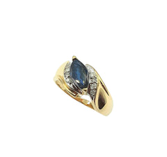 APPRAISED $1000- 14KT Yellow Gold Bypass Sapphire and Diamonds Ring