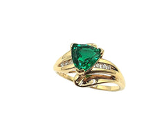 APPRAISED $500- 10KT Yellow Gold Synthetic Emerald and Diamond Ring