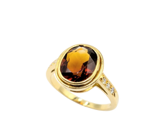 APPRAISED $1300- 18KT Yellow Gold Ring with a Bezel Set Citrine & Diamonds