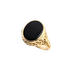 APPRAISED $600- 14KT Yellow Gold Onyx Filigree Ring